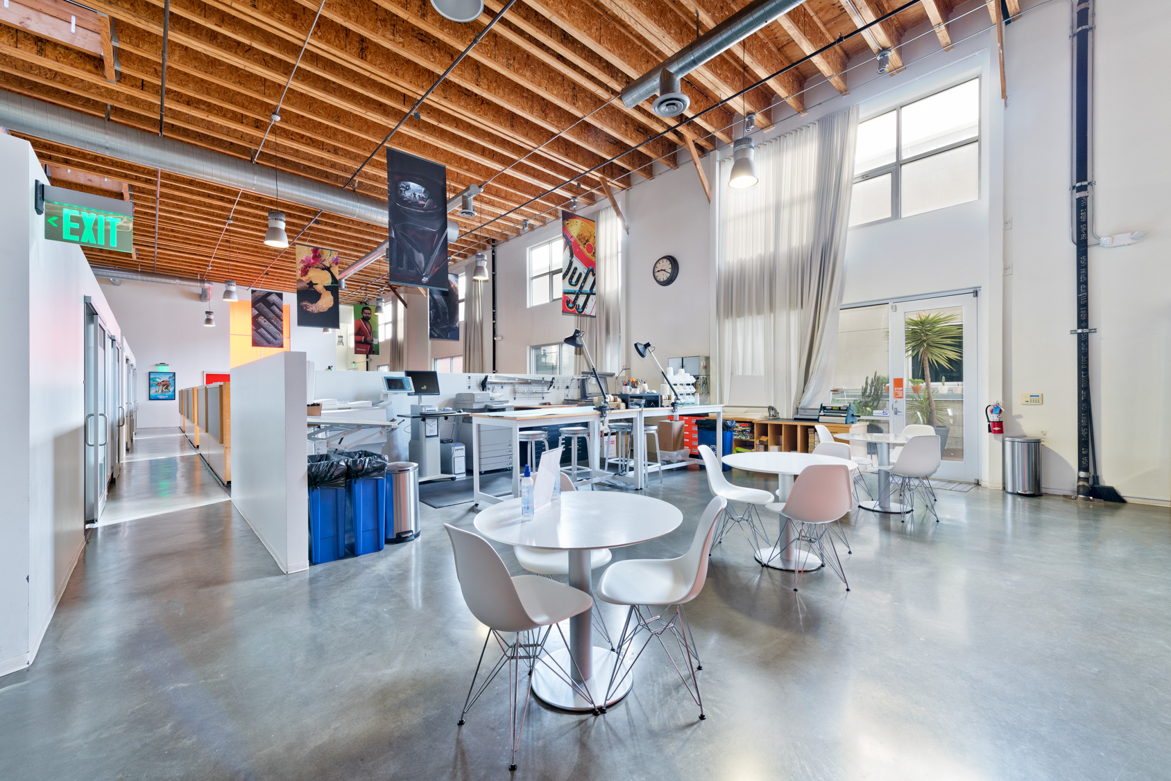 Open workspace with exposed ceilings