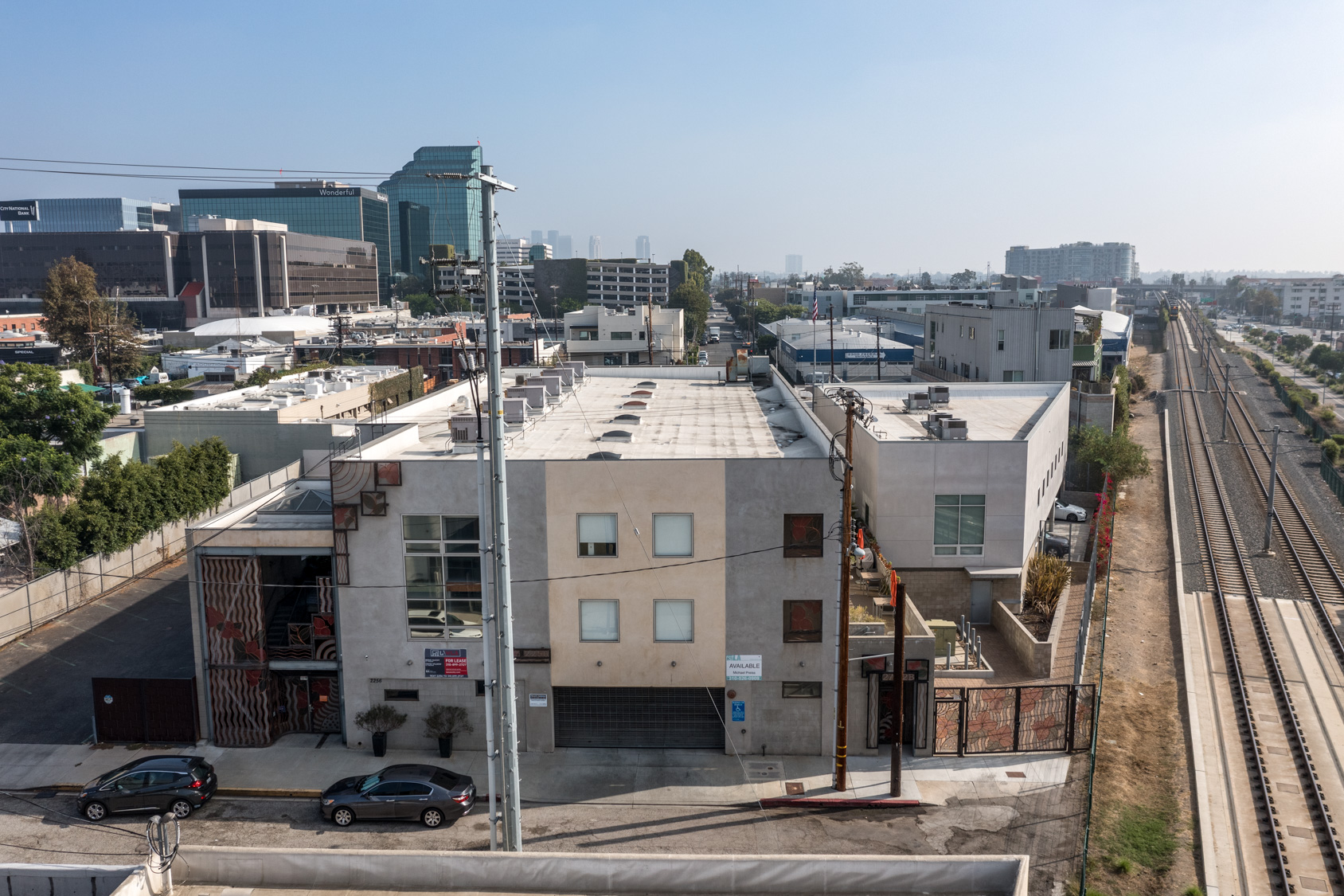 Aerial view of both buildings